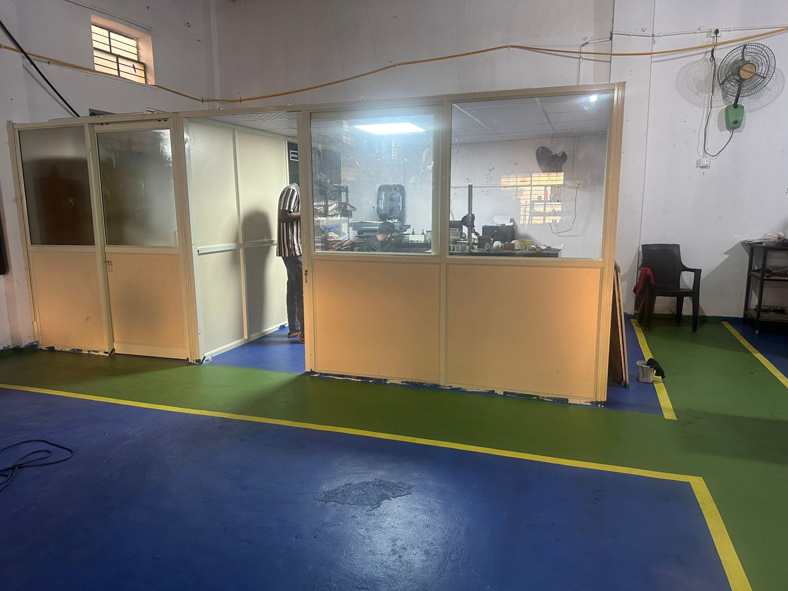 CNC machine station in production area